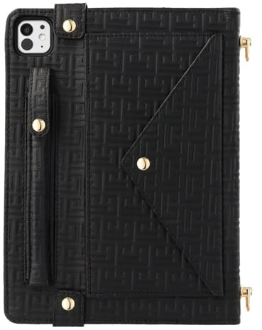 Funda para iPad Air de 13 pulgadas (2024) (color: negro) Smart Folio Stand de cuero con correa cruzada