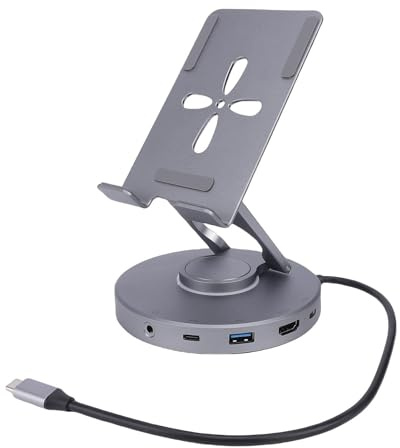 Fabater Portable Tablet Stand with Hub and 4K HD Multimedia Interface for Phones and Portable Screens, Gray
