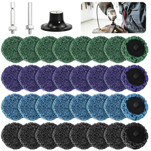 Celepoir 32 Pcs Grinding Discs, 50mm Paint Stripping Discs for Rust Removal | with 2 Shanks, 2 Inch Sanding Discs for Angle Grinder, for Paint & Rust Removal, Weld cleaning, Metal Surface Preparation