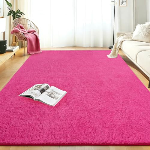 Rezutan Teppich Wohnzimmer Groß 140x200cm Pink, Waschbarer Kurzflor Teppich | Flauschig Weich & Rutschfest, Einfarbiges, Modernes Design für Wohnzimmer, Kinderzimmer, Flur und Büro
