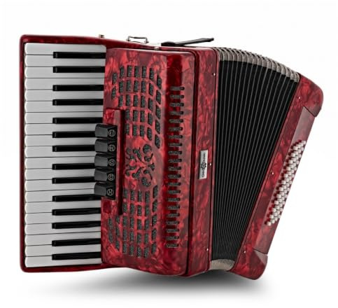 Deluxe-Akkordeon von Gear4music, 48 Bässe | Für fortgeschrittene Musiker, 34 Diskanttasten, voller chromatischer Umfang, 5 Klangregister, Gurt und Koffer inklusive