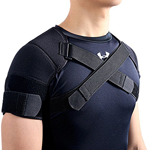 Kuangmi, supporto doppio regolabile per le spalle, per lo sport, colore nero, 1 pezzo, Black, XL