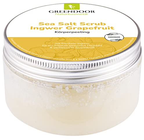 GREENDOOR Körperpeeling Meersalz Ingwer Grapefruit 280g, natürliches Salz-Peeling ohne Mikroplastik, Natur Duschpeeling ohne Konservierungsmittel, Body Scrub, Sauna-Salz