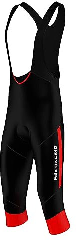 FDX, salopette da uomo per ciclismo con pantaloncini a 3/4, bretelle e inserto imbottito in gel, FDX-R3/4-16-A, Black / Red, S
