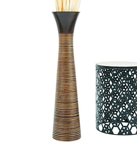 Leewadee Große Deko Bodenvase Für Dekozweige, Hohe Standvase Für Pampasgras, Design Holzvase, 85 cm, Braun