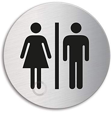 Placa de Puerta – Baño Mujeres y Hombres | Ø 75 mm Letrero acero inoxidable cepillado mate fino autoadhesivo Ofform Design No. 8471