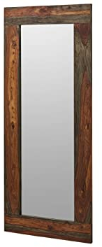 MASSIVMOEBEL24.DE Spiegel Pure SHEESHAM, Wandspiegel mit Rahmen aus massivem Sheesham grau geölt, großer Holzspiegel