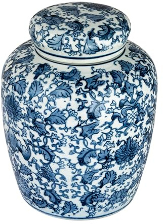Decorative Blue and White Ceramic Ginger Jar with Lid