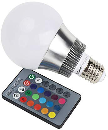 Ideal Products Bombilla Led de 16 colores con mando a distancia, 10W (equivale a 40-60W bombilla normal) y rosca tipo E27. Ambiente Romántico con un clic para Fiestas, Restaurantes, Clubs, etc.
