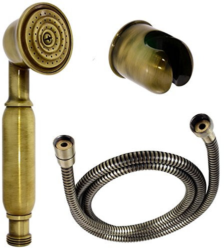 Nostalgie Retro Handbrause/Brause/Brausekopf/Duschkopf mit Brauseschlauch und Brausehalterung aus Messing mit Alt-Messing Oberfläche