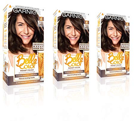 Garnier Belle Color Brown Hair Dye Permanent, Natural looking Hair Colour, up to 100% grey coverage - 4 Natural Dark Brown Pack of 3