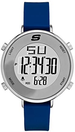 Skechers Montre numérique à Quartz Magnolia en métal et Silicone pour Femme Couleur : Argent, Bleu (modèle : SR6067)
