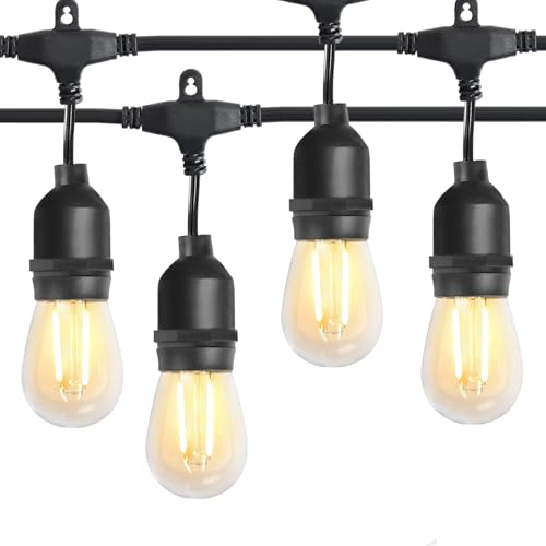 BRIMAX Outdoor String Lights 49FT Heavy Duty Commercial Grade Waterproof String Lights, 15 E27 Sockets, 15 Shatterproof LED Bulbs (2W Warm White), Garden Light for Patio, Backyard, Cafe
