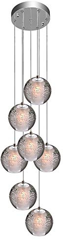 KJLARS Pendelleuchte LED Moderne Glas Kristall Hängeleuchte Höheverstellbar Lüster Dekoratives Kronleuchter für Villa Treppe Wohzimmer Esszimmer Schlafzimmer Pendellampe (7 Bälle Round shape)