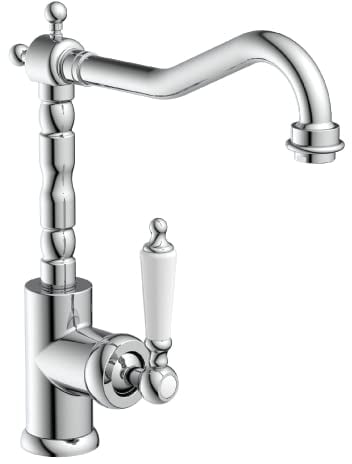 F.J.SchütteSCHÜTTE 72590 OLD STYLE Niederdruck Küchenarmatur, Retro Wasserhahn Küche mit Energiesparfunktion, 360° schwenkbarer Auslauf, Spültischarmatur für Doppelspülbecken, Chrom