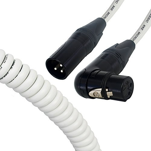 Van Damme Curly Mic Cables. Neutrik Angled Balanced Female to Male XLR. Boom Mic Cable. (Medium, White)