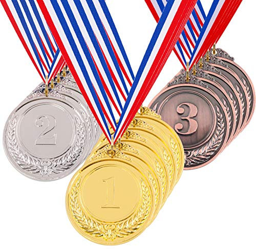 Hilitchi Lot de 15 médailles de récompense dorées et argentées avec ruban, style olympique pour enfants, école, sport, réunion, événements sportifs ou souvenirs de célébration (logo oreilles de blé)
