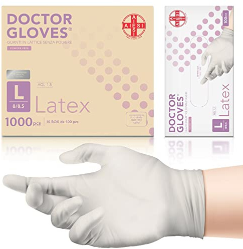 AIESI® Gants en latex jetables sans poudre L (1000 pièces) à usage médical DOCTOR GLOVES
