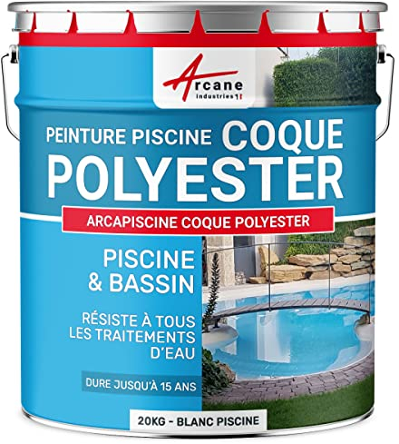 Peinture piscine, coque polyester, peinture hydrofuge, imperméabilisante, piscine et bassin - 20 kg (jusqu'à 65m² en 2 couches) Blanc - ARCANE INDUSTRIES