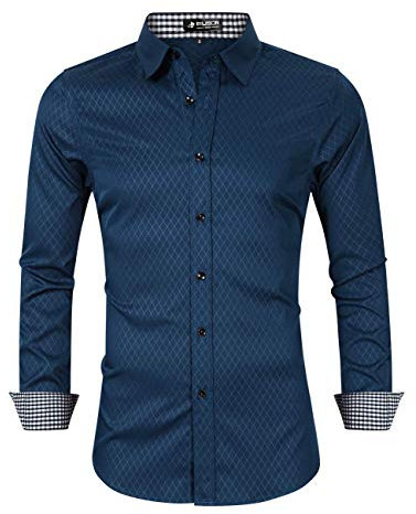 Kusonn Chemise Homme Manches Longues sans Repassage en Fibre de Bambou (S, Bleu Marine)
