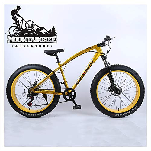 NENGGE Hardtail MTB 26 Zoll für Herren Damen, Erwachsenen Mountainbike mit Gabelfederung und Scheibenbremsen, Fette Reifen Fahrräder Rahmen aus Kohlenstoffstahl,Gold,21 Speed