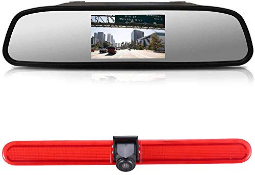 Transporter 4.3 TFT LCD Rückspiegel+Bremslicht Rückfahrkamera Wasserdicht Rückfahrsystem für VW T5 Multivan Caravelle Hochdach/T6 mit Hochdach/T5 Camper/Lupo 6X/Seat Arosa