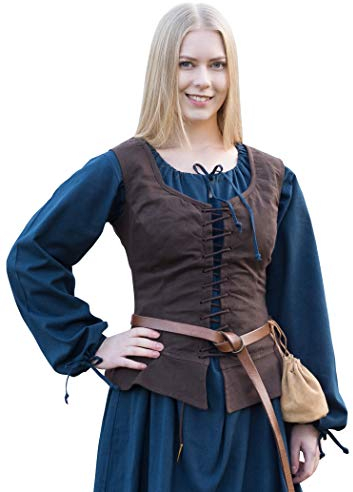 Battle-Merchant - Corsage médiéval Tilda à Larges Bretelles - Coton - Bas Moyen-Âge/Costume/Jeux de rôle Grandeur Nature - Marron - XL
