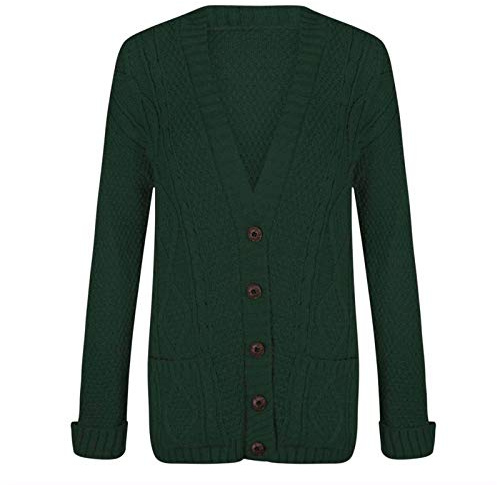 WearAll Gilet en maille côtelée avec boutons à manches longues pour femme, tailles 36-42, vert bouteille, 44-46 Grande taille