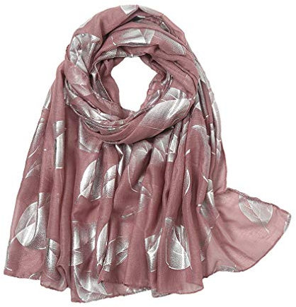 KAVINGKALY Foulard léger imprimé feuilles pailletées et scintillantes Grandes écharpes douces Écharpe de soirée et de mariage (peau rose)