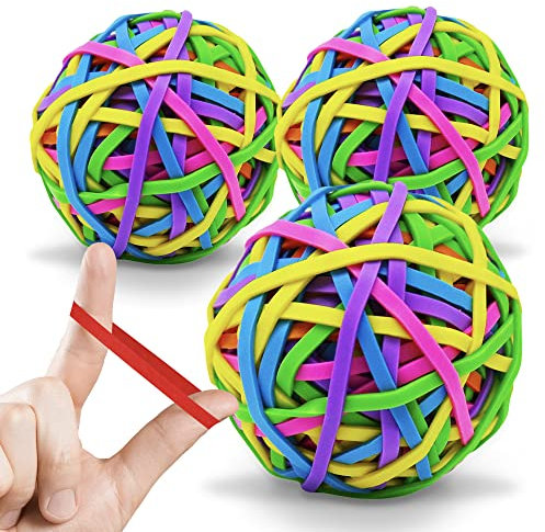 SOL 3pk Large Elastic Bands Balls, Rubber Band Ball Made with 500+ Durable and Stretchable Rubber Bands, Assorted Colours, Ideal for Office Organization, Craft Projects, Home Use, and School Supplies