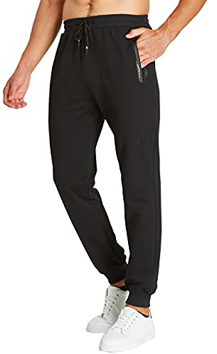 JustSun Jogginghose Herren Trainingshose Männer Sporthose Herren Lang Baumwolle Fitness Freizeithose Herren Reissverschluss Taschen Schwarz XXL