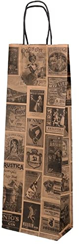DeinPack Flaschentüten Geschenk Tüten mit Henkel 14x8x40cm Kraftpapier Grammatur 100 G/M2 edle Flaschen Verpackung I Weinflaschentasche I Geschenkbeutel Wein I Papiertüten 25 Stück Vintage