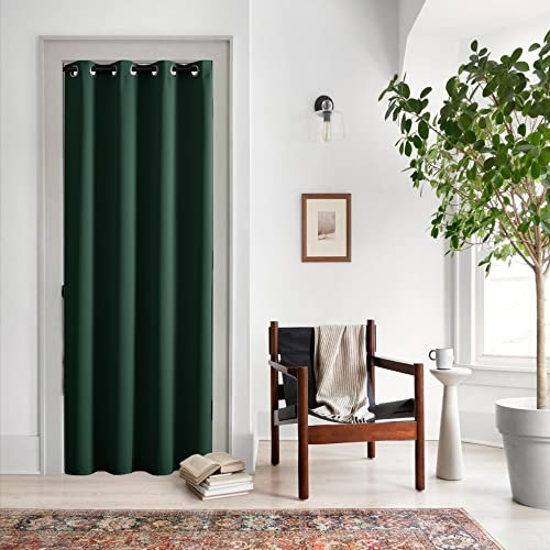 Hunter Green Curtains for Sliding Glass Door,80 Inch Length/Long,Grommet Single Curtain Panel,Soundproofing Room Darkening Dark Emerald Green Blackout Curtains for Bedroom/Doorway Living Cabin ,Forest