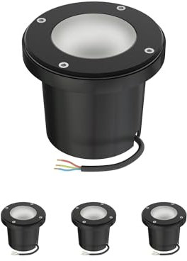 ledscom.de 4 pièces luminaire encastré de sol BOFU pour l'extérieur, IP67, orientable, noir, rond, 150mm Ø, 1x GU10 max. 15W, verre dépoli