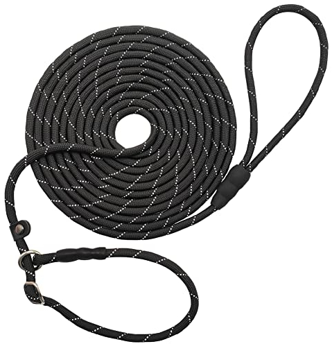 BTINESFUL 3 m / 4,5 m / 6 m Anti-Choke Retrieverleine, reflektierend, 1/3 Zoll Seilleine, Lange Trainingsleine für kleine mittelgroße Hunde, Schwarz