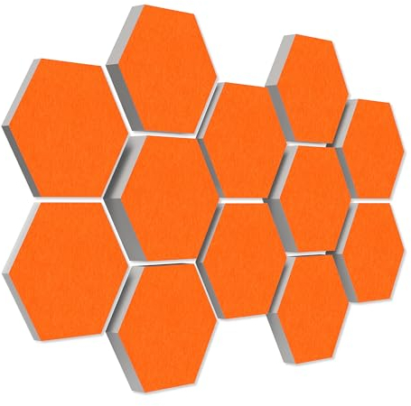 platino24 Akustikpaneele 12 Elemente Colore Waben Ø 30 cm Orange I Schallabsorber aus Basotect® G+ mit Akustikfilz I Schalldämmung Wand & Decke I Akustikelement Wandpaneel