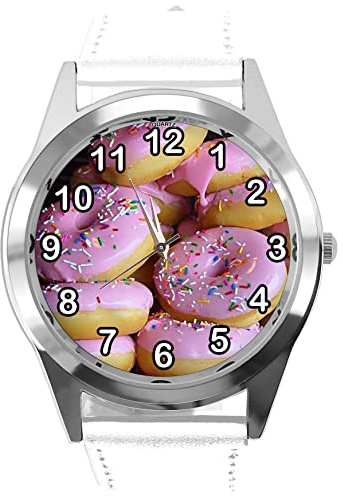 TAPORT White Leather Round Watch for Donut Fans