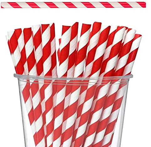 Neel Blue Lot de 1000 pailles jetables en papier - Pailles rouges et blanches rayées - Décorations de fête pour anniversaire, mariage, fête de Noël, décoration à faire soi-même