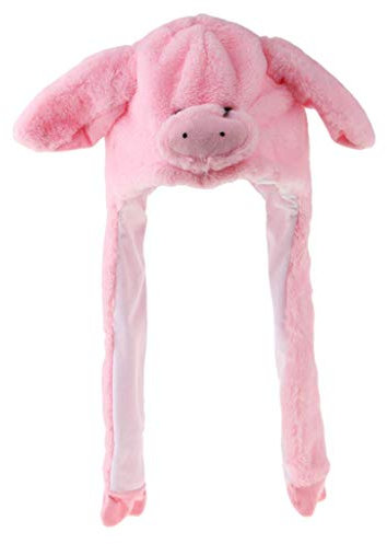 zalati Plüschmütze mit aufklappbaren Ohrenklappen im Schweinestil und lang drückendem Pfotenschal für lustige Dekoration, Warmer Schutz