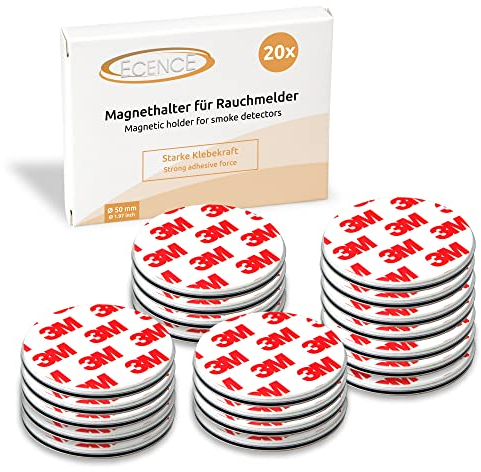 ECENCE Rauchmelder Magnethalter 20 Stück selbstklebende Magnethalterung für Rauchmelder Ø 50mm schnelle & sichere Montage ohne Bohren und Schrauben für alle Feuermelder und Rauchwarnmelder
