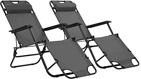 Tidyard 2 Stück Sonnenliegen Liegestuhl Relaxliege mit Fu?stütze Grau 175 x 61 x 87 cm, Klappstuhl Gartenliege Klappbar