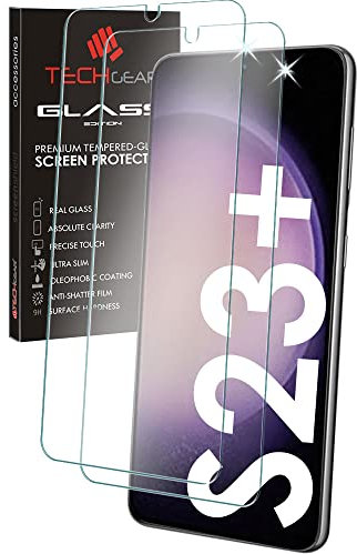 TECHGEAR 2 Pack GLASS Edition Compatible avec Samsung Galaxy S23 Plus / S23+ 5G, protection d'écran en verre trempé [2.5D Round Edge] [Dureté 9H] [Crystal Clarté] [Anti-Rayure] [Sans Bulle]