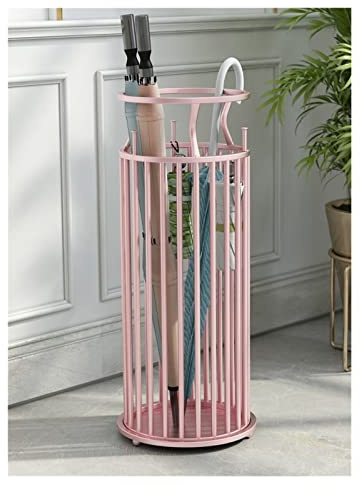 Support de Porte-Parapluie en métal, Seau de Parapluie de Parapluie Rond autoportant Industriel, Organisateur de Support for Le décor de Patio de Bureau à Domicile d'entrée - 22x22x58cm (Color : Rose