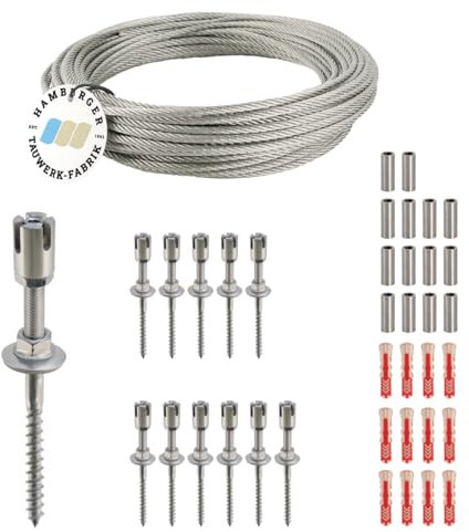 Rankhilfe/Ranksystem ''M'' aus Edelstahl - Wandabstand 50mm (Set 6) mit 12 Wandhaltern und 20m Drahtseil