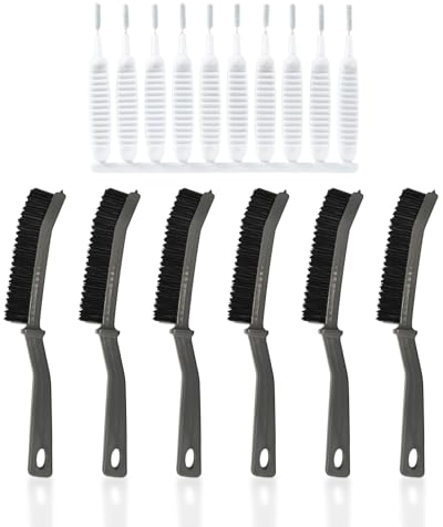 6 spazzole grigie per fughe con 10 spazzole per la pulizia con piccoli fori, spazzola per la pulizia del bagno, spazzola per fughe per finestre