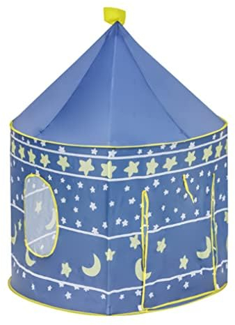 Baroni Toys Tente de Jeu Bleu avec Étoilet et Lunes pour Enfants 3 4 5 6 7 Ans, Sac de Transport, Tente de Jeu pour l'Intérieur et l'Extérieur, Maison Jeu pour Enfants, Cabane de Filles, 105x135 cm