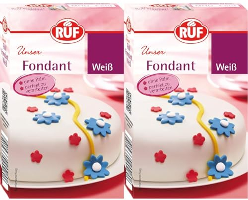 RUF Fondant weiß, zum Formen von Figuren, Blumen und Buchstaben geeignet, Modellierfondant, Rollfondant, ohne Palmöl, glutenfrei und vegan, 250g (2er Pack)