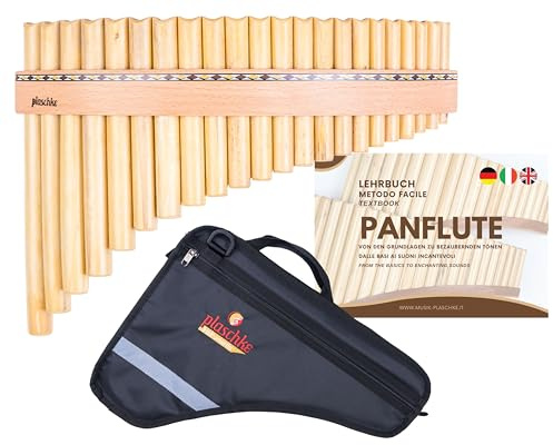 Plaschke Panflöte, Holz-Riemen Design, Set Tasche und Lehr-Buch 22 Töne G-Dur