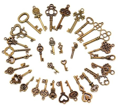 Moguri 18 Stück mini Schlüssel Deko Vintage Mixed Alte Antike Deko Halskette Anhänger Klassische Dekoration Schlüssel Hochzeit Retro Schlüssel Bronze Schlüssel