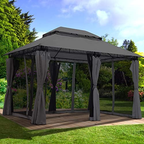 BRAST® Pavillon Easiness | 300x400x290cm | inkl. Moskitonetz | viele Modelle & Farben | TÜV geprüft | wasserabweisend | UV-Schutz | Anthrazit Moskitonetz